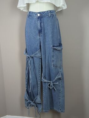 CIDER Baggy Jeans for Women Low Waisted Wide Straight Leg Bow Jeans Denim Pants